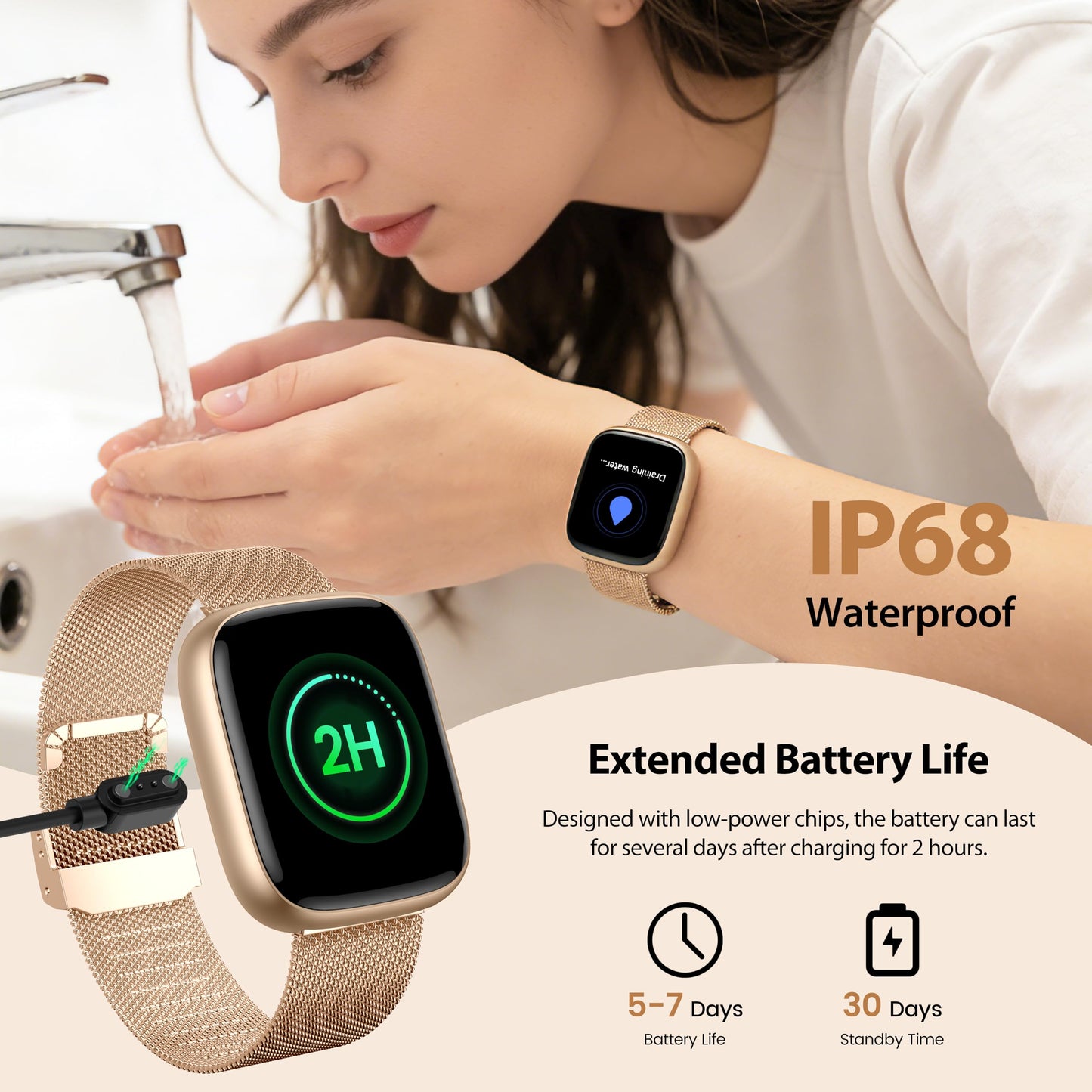 Smart Watch for Women with Alexa Built-in, 1.83" HD Touchscreen Fitness Tracker with Bluetooth Calls, Heart Rate/Sleep Monitor, 120+ Sports Fitness Watch, IP68 Waterproof Smartwatch for Android iOS