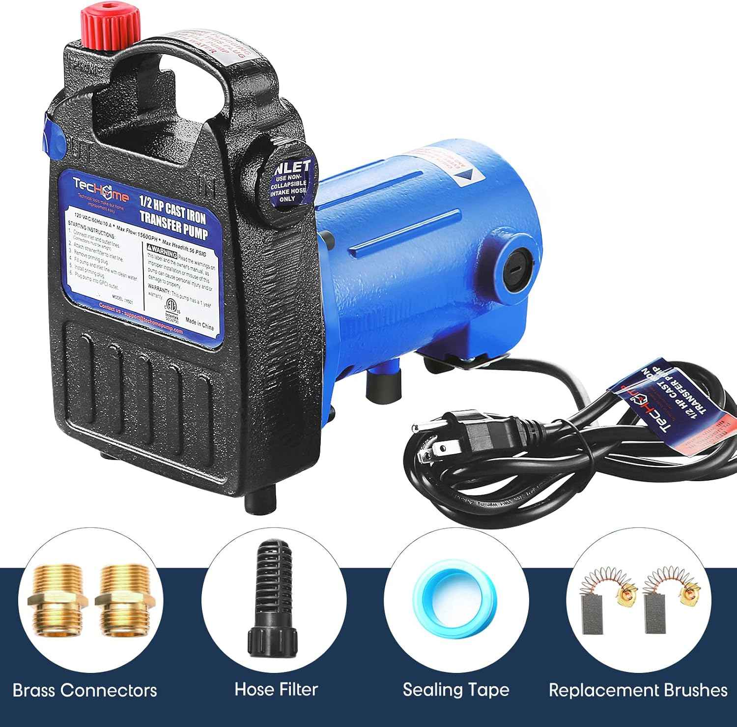 1500GPH Submersible Water Transfer Pump - 12V Sump Pump with 20ft Power Cord