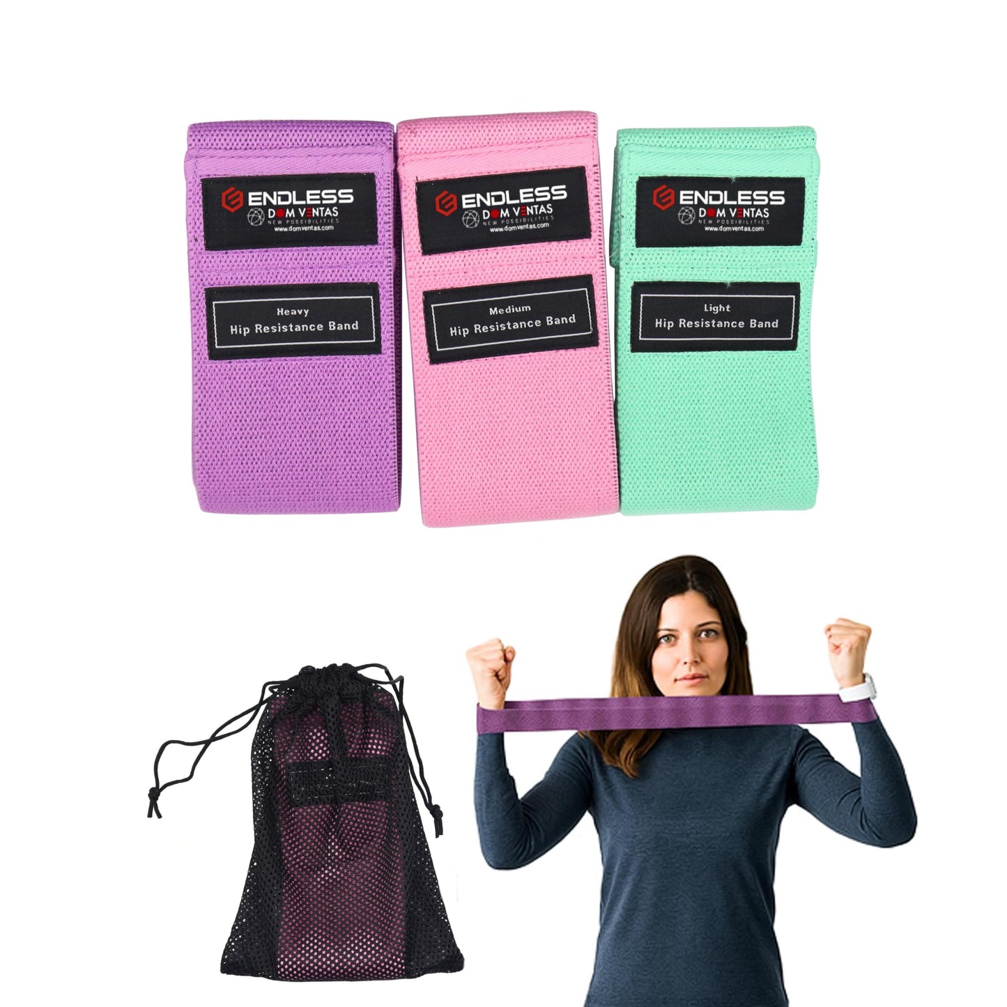 ENDLESS EL1044 Resistance Loop Bands Set of 3 Pcs with Light, Medium and Heavy Resistance Level | Multi Color | Material: Cotton | for Squats, Stretching, Hip & Glute Heavy Workouts for Men & Women