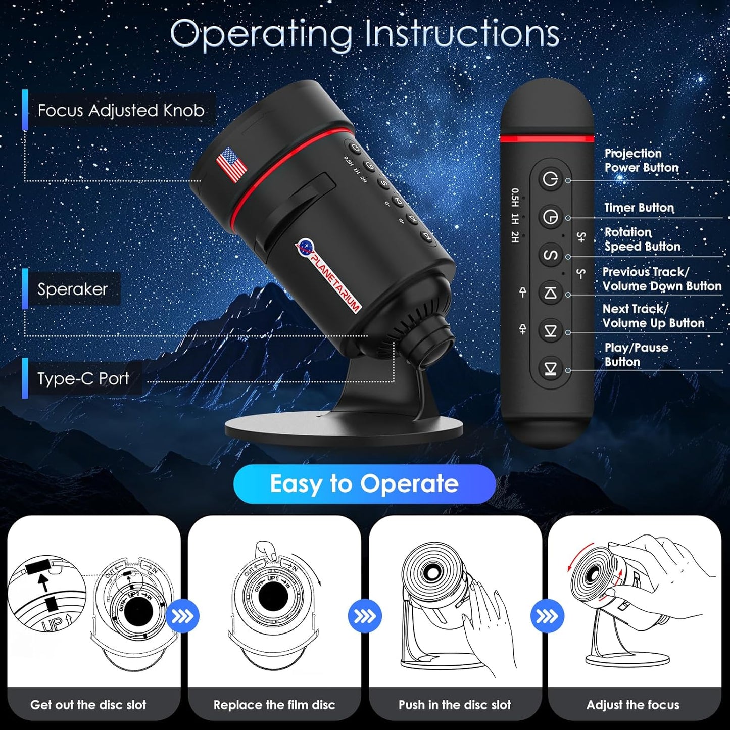 Galaxy Projector with White Noise - 28 Soothing Sounds & Starry Night Light for Kids & Adults
