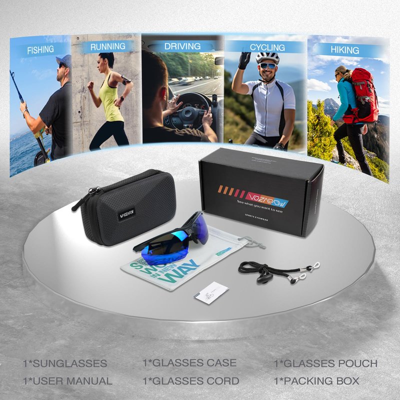 VOZAPOW Polarized Running Sunglasses for Men Women UV Protection Sports Shade Glasses for Fishing Cycling Baseball