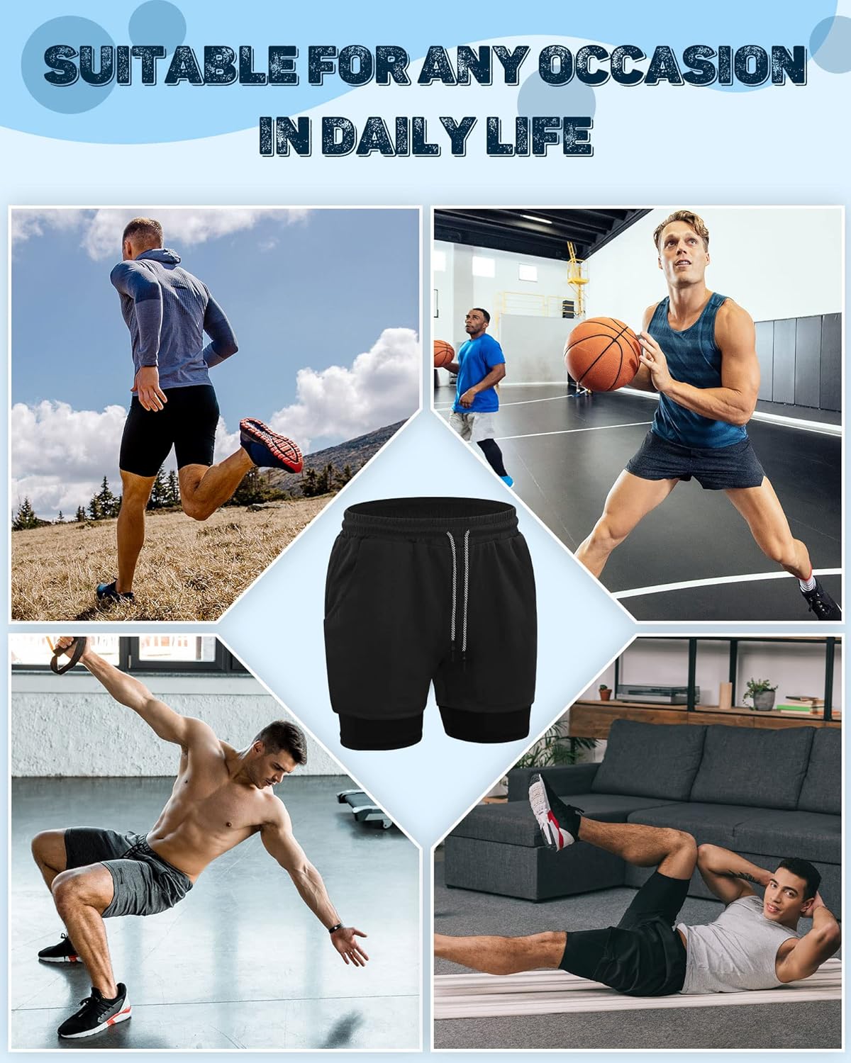Sureio Men's 2-in-1 Quick Dry Workout Running Shorts - 5 Inch Athletic Gym Shorts with Liner & Pockets