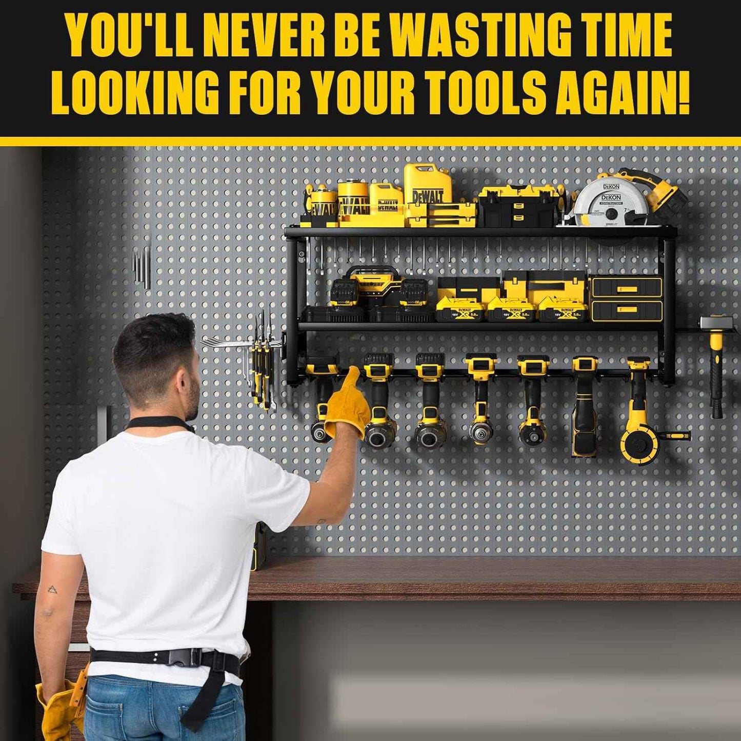 32-Inch Wall-Mounted Power Tool Organizer with Charging Station & 8 Slots for Garage