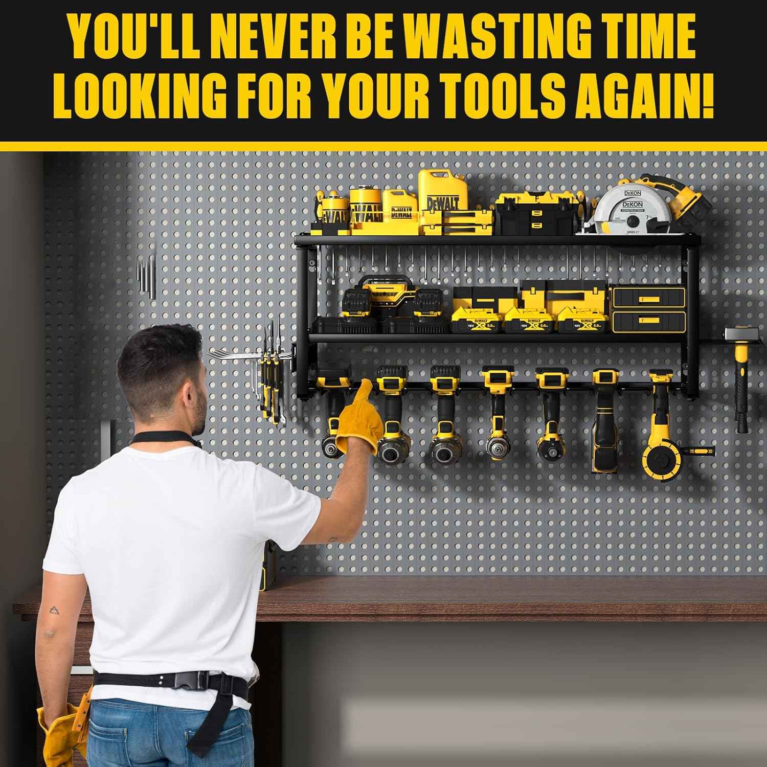 32-Inch Wall-Mounted Power Tool Organizer with Charging Station & 8 Slots for Garage