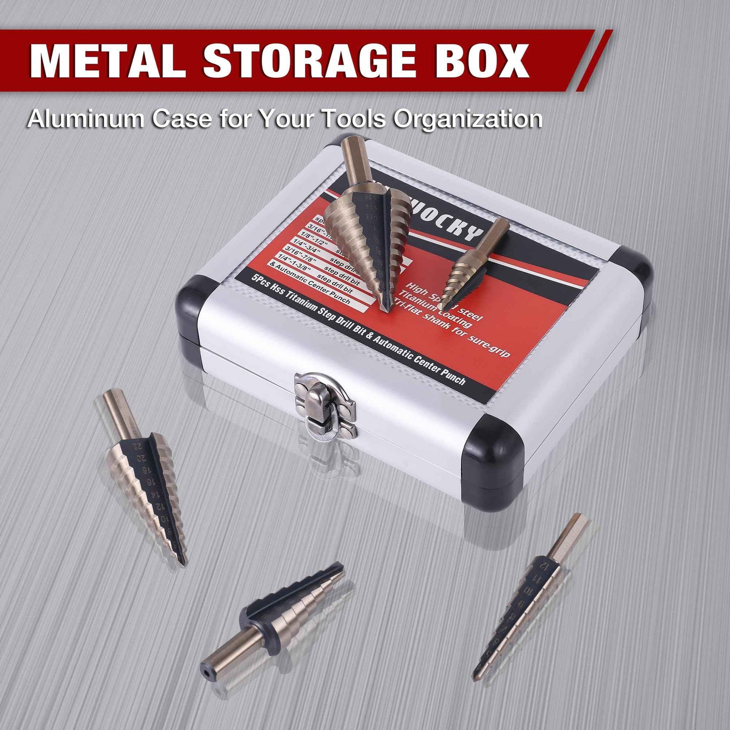 Witwocky Step Drill Bits, 5PCS (44 Sizes) Metric HSS Step Unibit Drill Bit Set with Aluminum Case, Double Cutting Blades, High-Speed Steel, Multiple Hole Stepped Up Bits for DIY Lovers