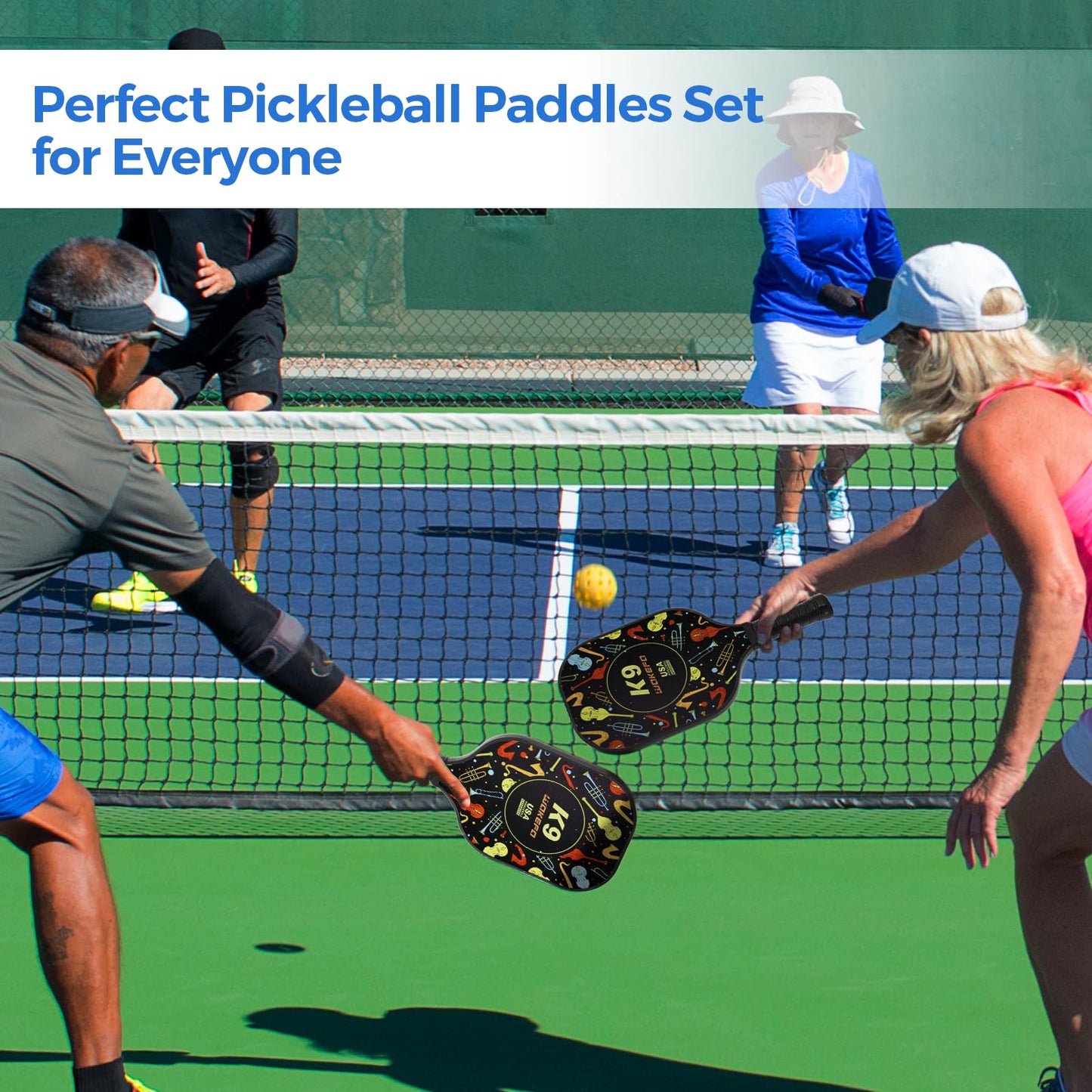 DUJORM Pickleball Paddles Set of 2 USAPA Approved Fiberglass Surface, Pickleball Paddles with 2 Paddles and 4 Balls, for Men Women with Carring Bag