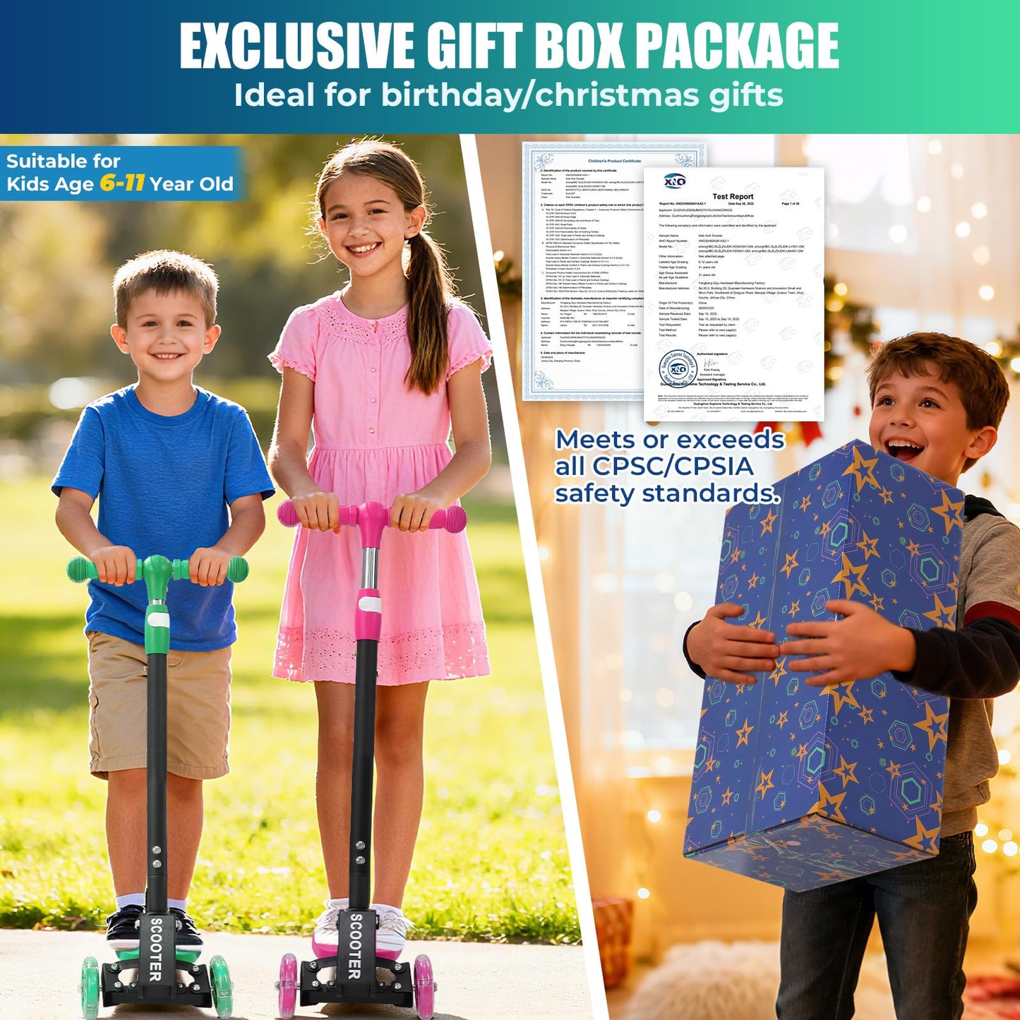 Scooter, Heavy-Duty 3-Wheel Scooter, 3-Speed Height Adjustable, LED Light-Up Wheels, Foldable - Kids Kick Scooter for 6-12 Year Old Boys Girls, 180 lbs Capacity for Birthday Christmas, Pink