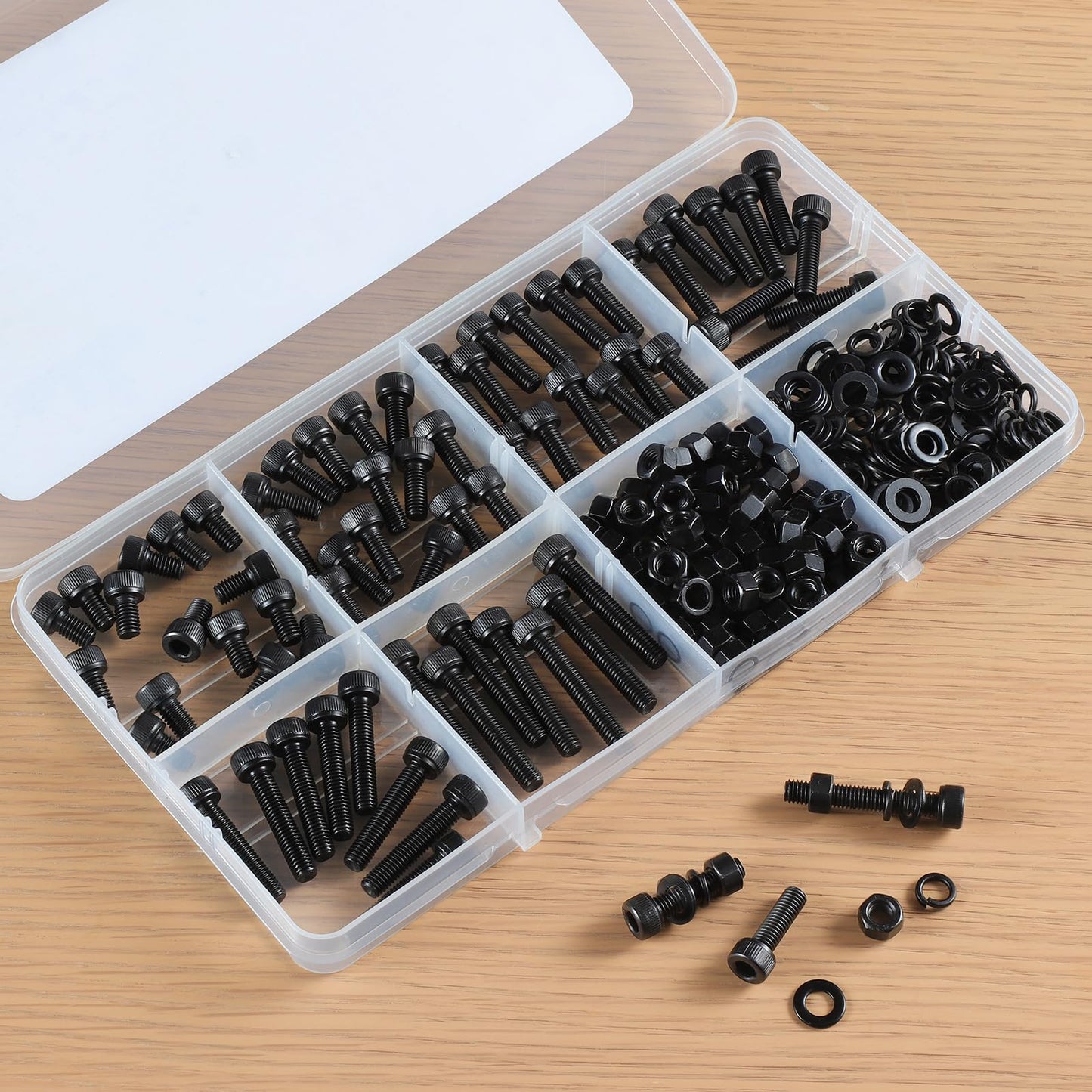 BNUOK 280 PCS M5 Screws Assortment Kit, 12.9 Grade Alloy Steel M5 Bolts Kit, M5x 8/12/16/20/25/30mm, Hex Socket Head Cap Screws Bolts Nuts Washers Set