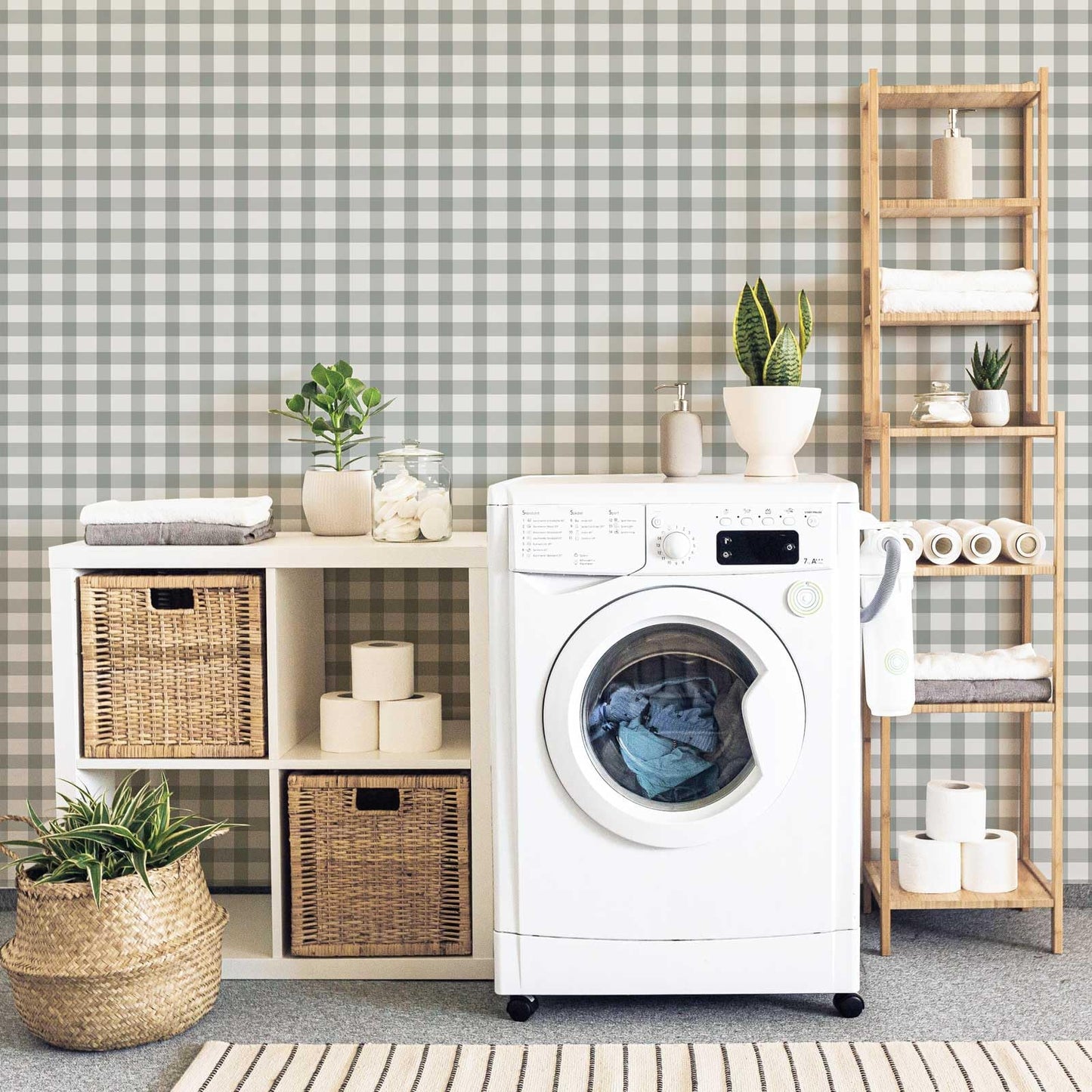 YXTII 17.3"×78.7" Plaid Wallpaper Stick and Peel, Striped Farmhouse Self Adhesive Contact Paper Wallpaper for Bathroom Bedroom Nursery Shelf Drawer Liner