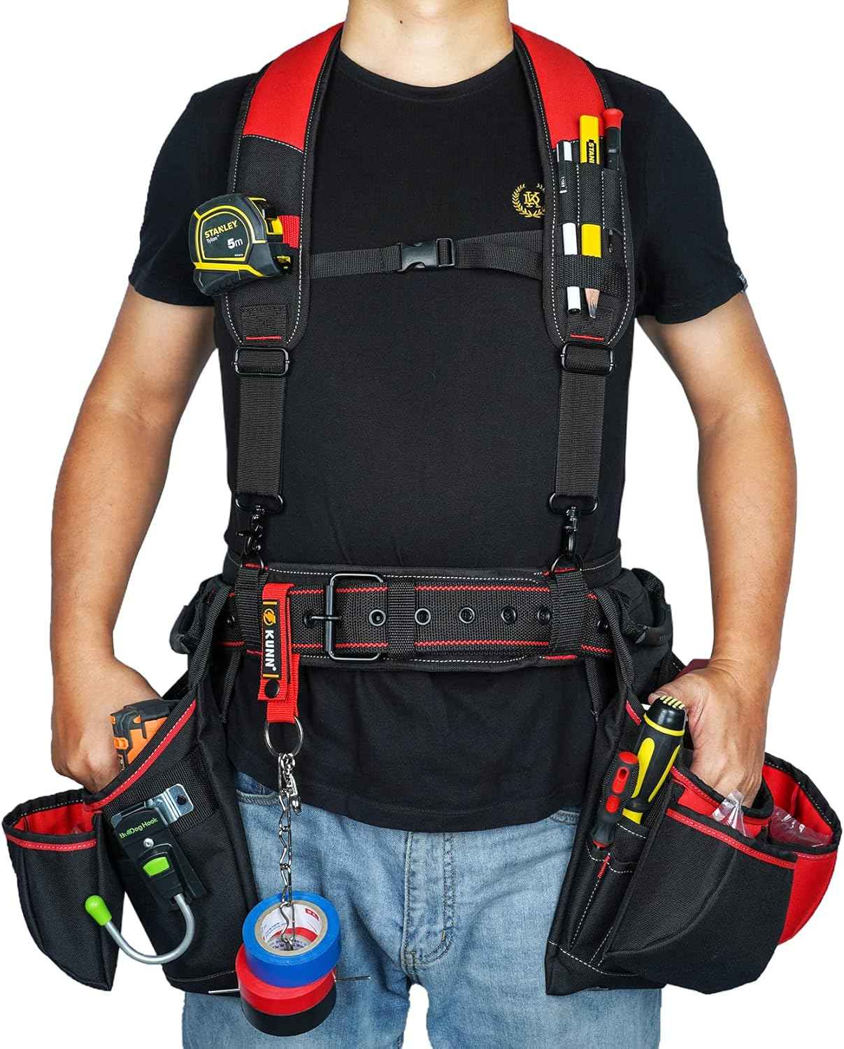 Pro Carpenter Tool Belt with Suspenders - Heavy-Duty Suspension Rig for Contractors & Electricians, Khaki