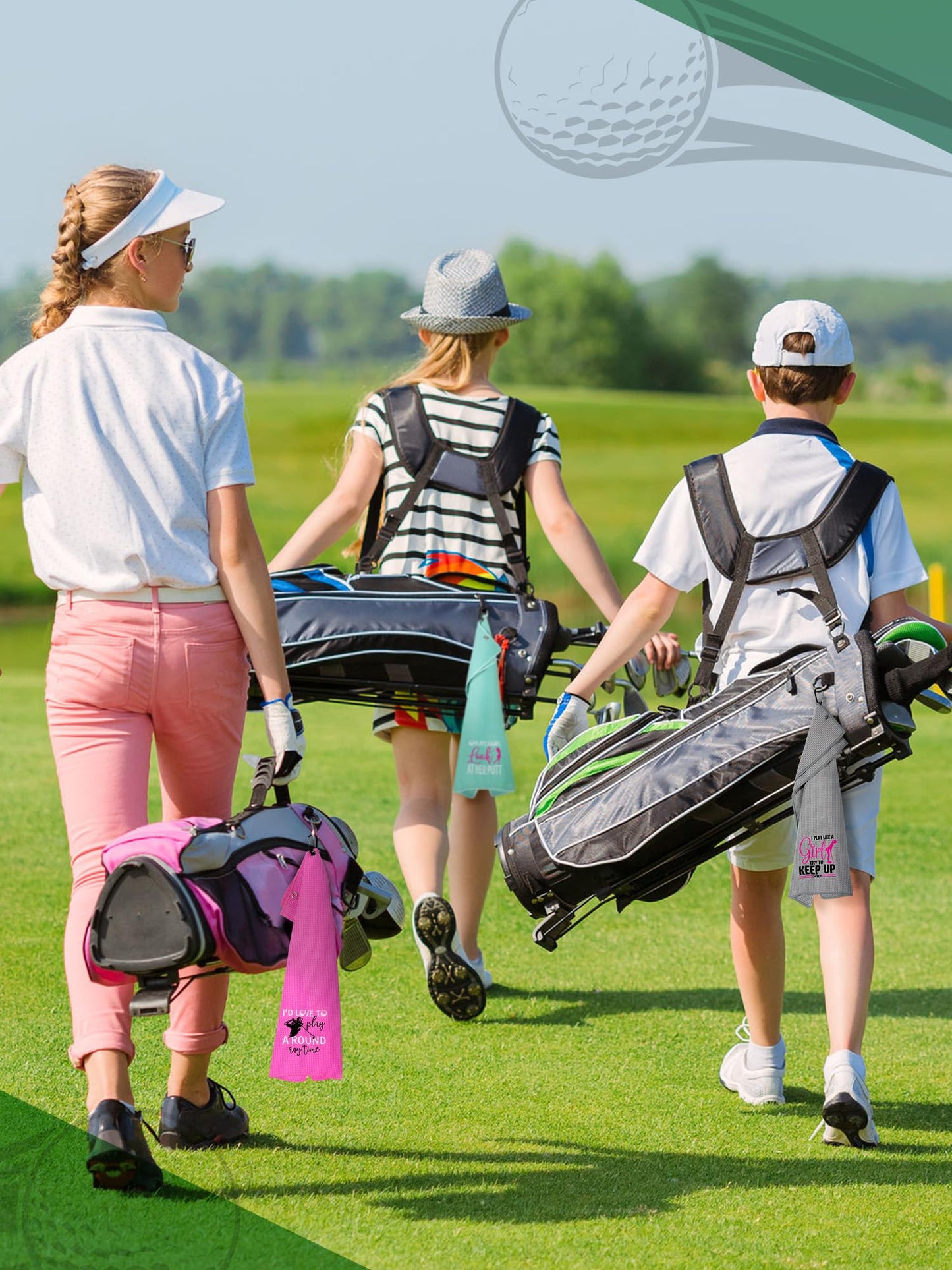 Hosuly 4 Pcs Funny Golf Towel Microfiber Embroidered Golf Ball Towels for Golfbags with Clip Golfclub Men Women Birthday Gifts for Golfball Fan Retirement Present 24 x 16 Inch(Chic Style)