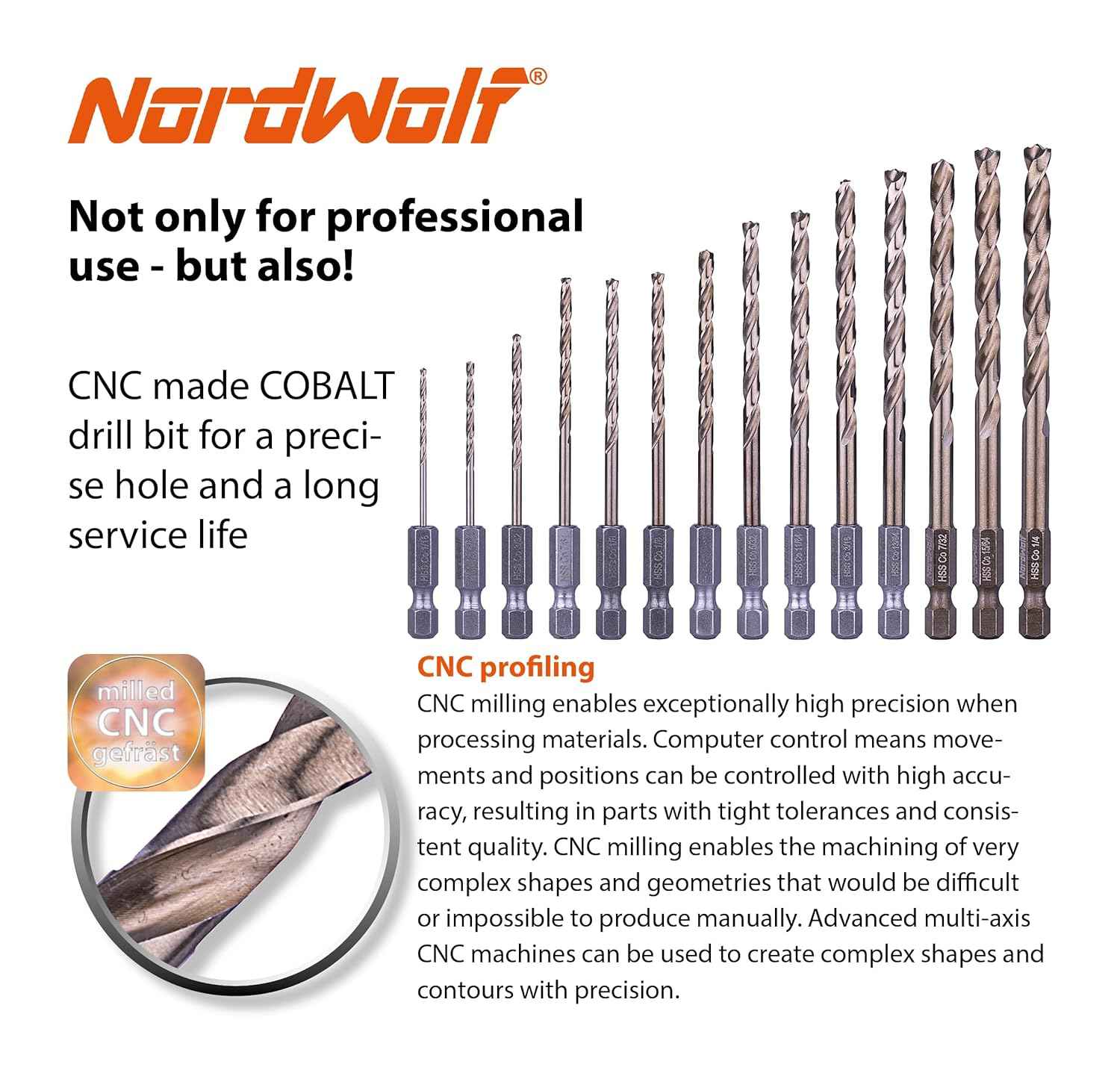 21-Piece Cobalt Drill Bit Set for Stainless Steel & Hard Metals - Jobber Length, 1/4" Hex Shank, SAE Sizes in Storage Case