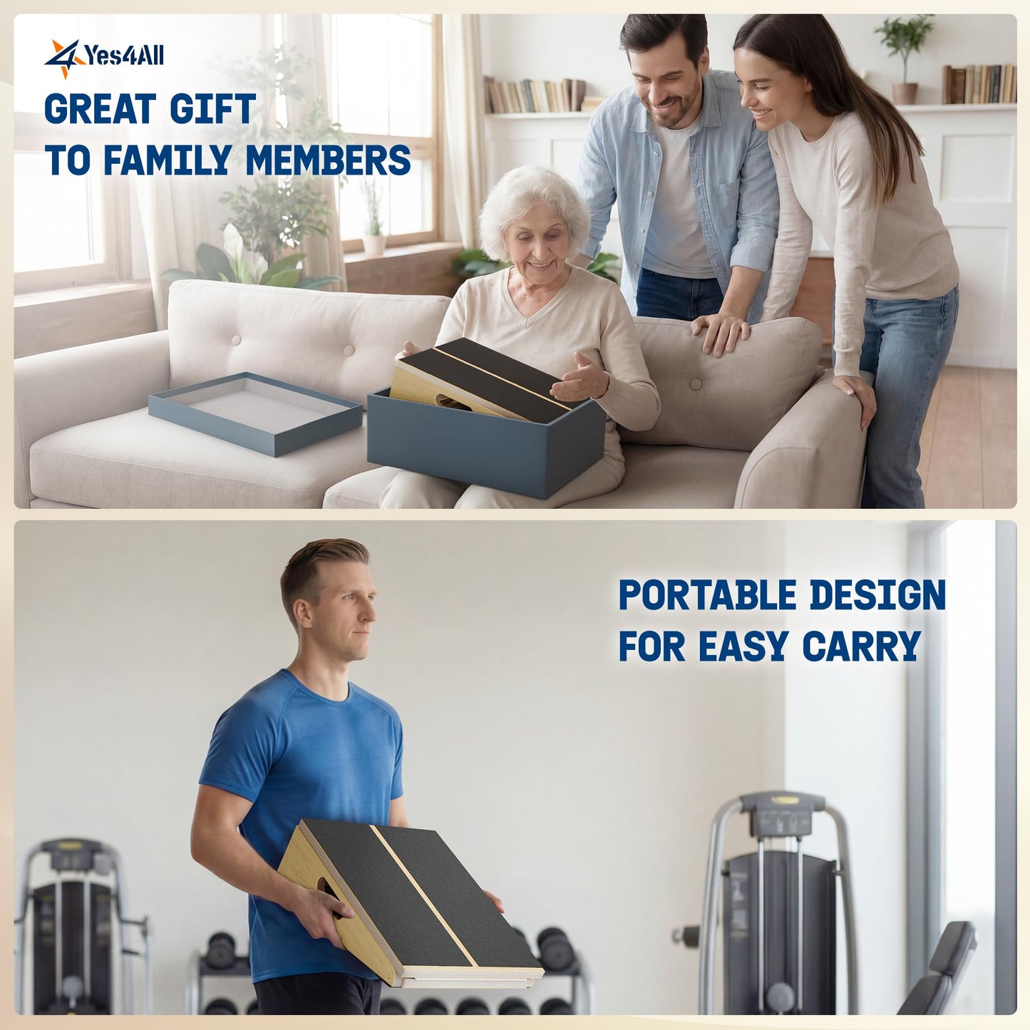 Yes4All Professional Incline Board, Slant board calf stretching, Squat Wedge and Anti-Slip Surface, Portable Side Handle Design for Easy Movement