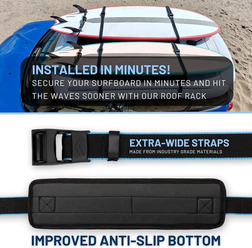 Hang 11 Surfboard Roof Rack - Soft Padded Design with No-Scratch Buckles | Fits Most Cars, Carries Up to 6 Boards