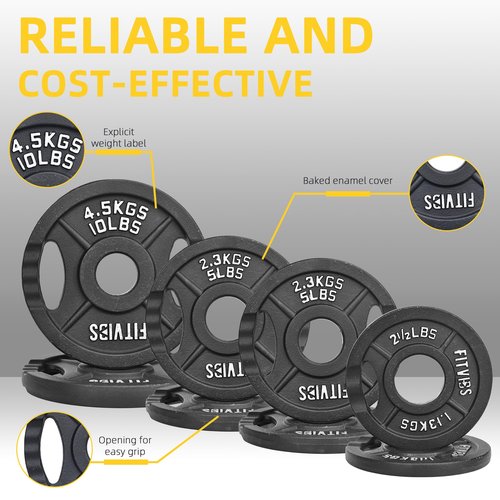 Fitvids 2 Inch Olympic Barbell Weight Plates Set, 45 LB(2.5-10 LB) Barbell Weight Set for Home Gym Strength Training, Double-grip Design