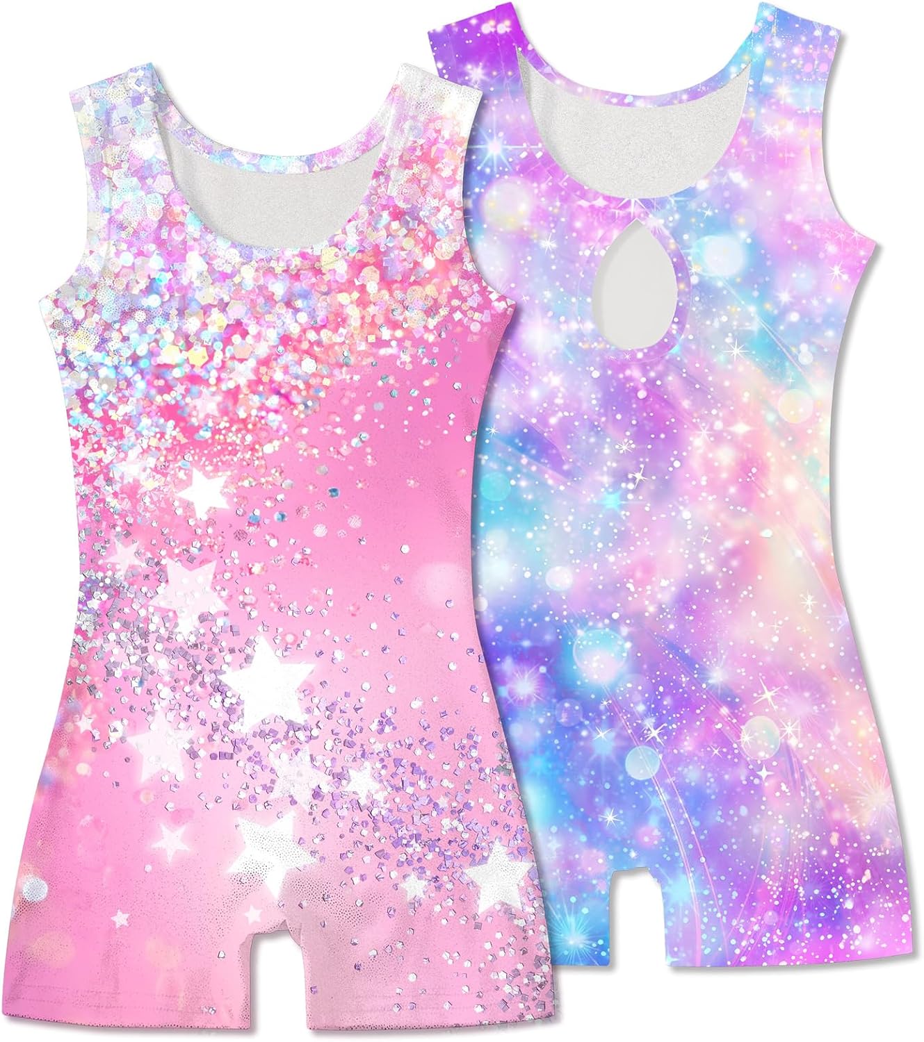 Skiennix Gymnastics Leotards for Girls - Sparkle Biketards | Toddler Sleeveless Dance Unitard with Shorts