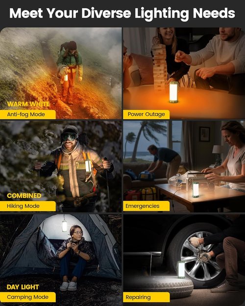 Glocusent LED Camping Lantern - Rechargeable 5000mAh, 80Hrs Battery Life, 1200LM Brightness, IP68 Waterproof