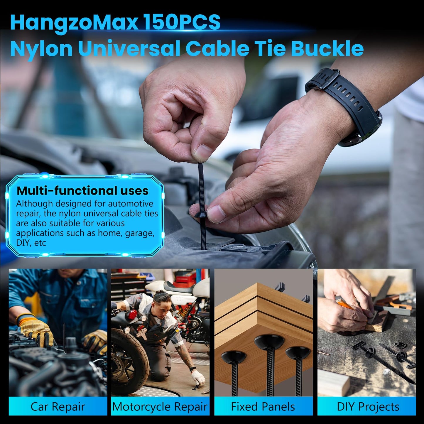 HangzoMax 150 Pack Nylon Universal Cable Tie Buckle, Heavy Duty Zip Tie clips for Car Repair, Applicable Toengine Lower Guard Plates, Fender Linings, Fenders, Trunkclips, DIY Projects