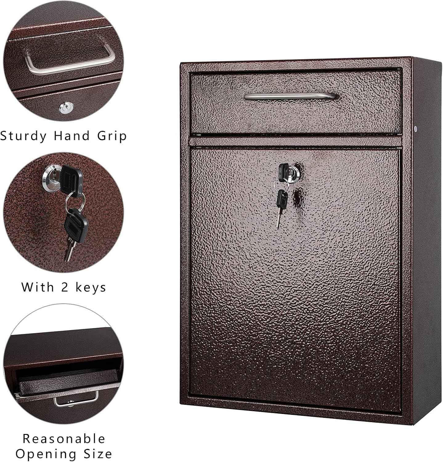 Secure Wall-Mount Mailbox with Lock | KYODOLED Large Steel Drop Box, Black, 16.2H x 11.22L x 4.72W