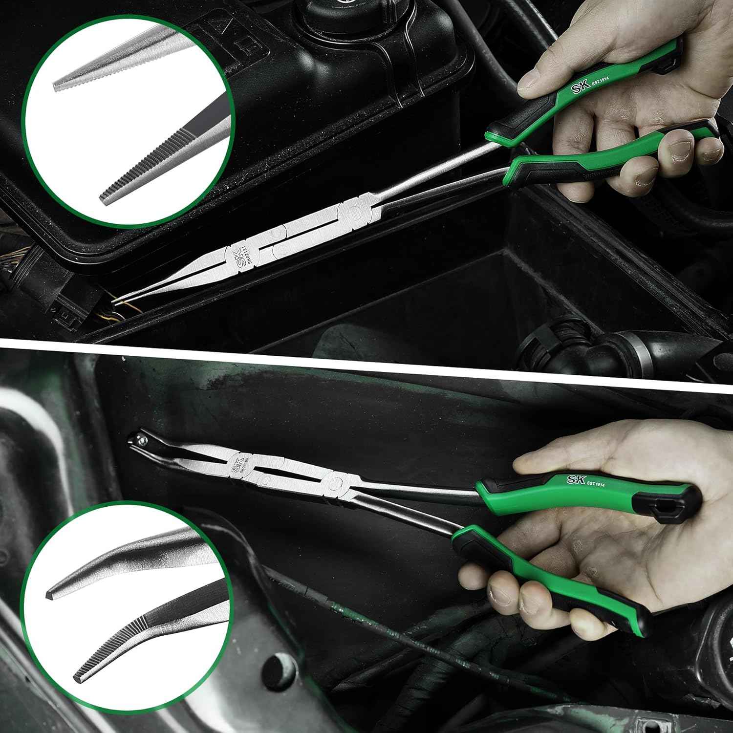 Premium 2-Piece Long Reach Pliers Set - 13-Inch Straight & 45° Bent Nose with Comfort Grips