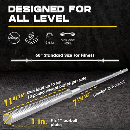 Yes4All Standard Straight Barbell 60 inch & Xtreme Grip For Workout