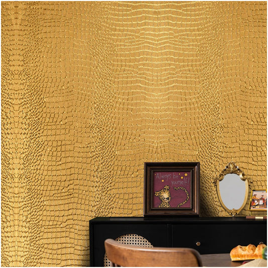 Cismmy Peel and Stick Wallpaper - Gold Crocodile, 15.7" X 118", Removable, Easy Peel Off, Renter Friendly Textured Wallpaper