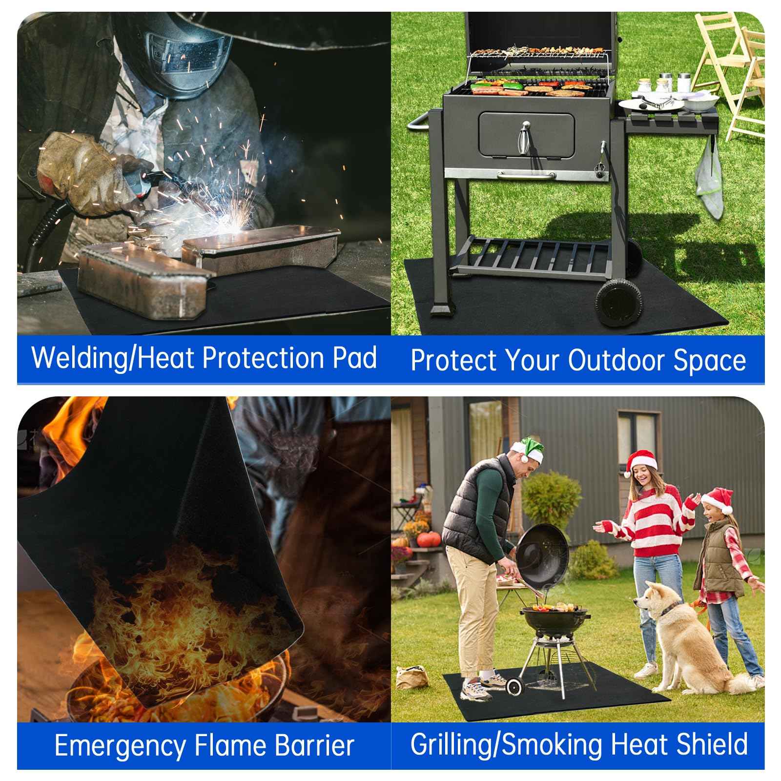 40x40 Inch Fireproof Welding Blanket Pad, Carbon Felt Wick & Flame Retardant Fabric, 5mm Thick Fireproof Heat Resistant Mat, Up to 3000°F for Soldering, Firepit, Grill, Smoker & Plumbing