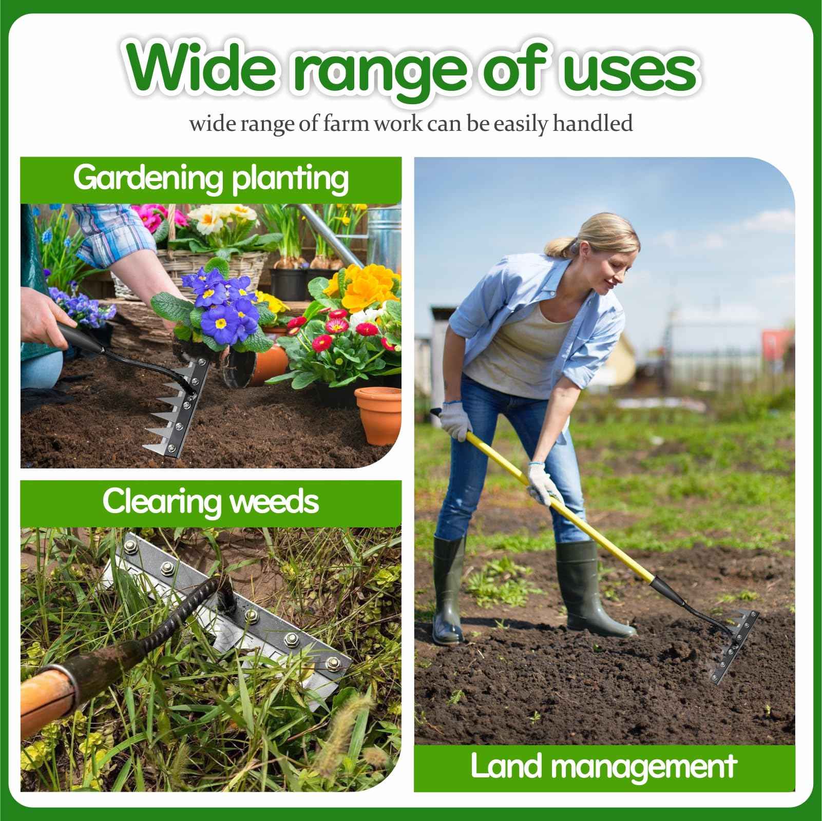 utosday 2025 Iron Weeding Rake 2.0, Iron Rake for Gardening and Weedings, Heavy Duty Gardening Hand Weed Puller Tools, 8 Teeth Carbon Steel Garden Weedings Rakes for Lawn Care