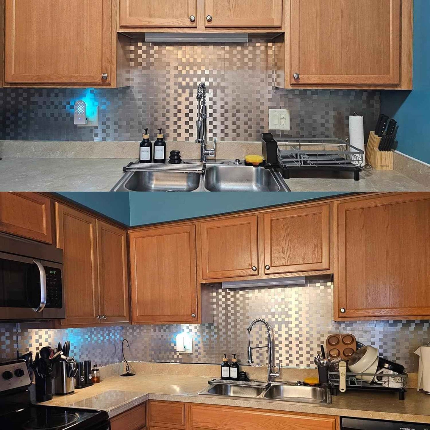 Stainless Steel Peel and Stick Backsplash Tiles - 20 Sheets, 12''x12'' for Kitchen & Bathroom