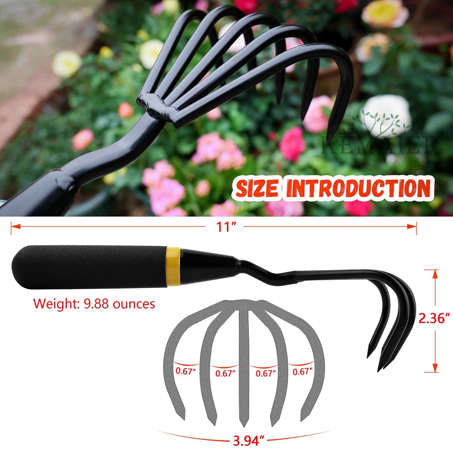 Kemaier Stainless Steel Hand Cultivator - Garden Rake: Great for Heavy - Duty Soil Loosening, Planting and Weed Removal