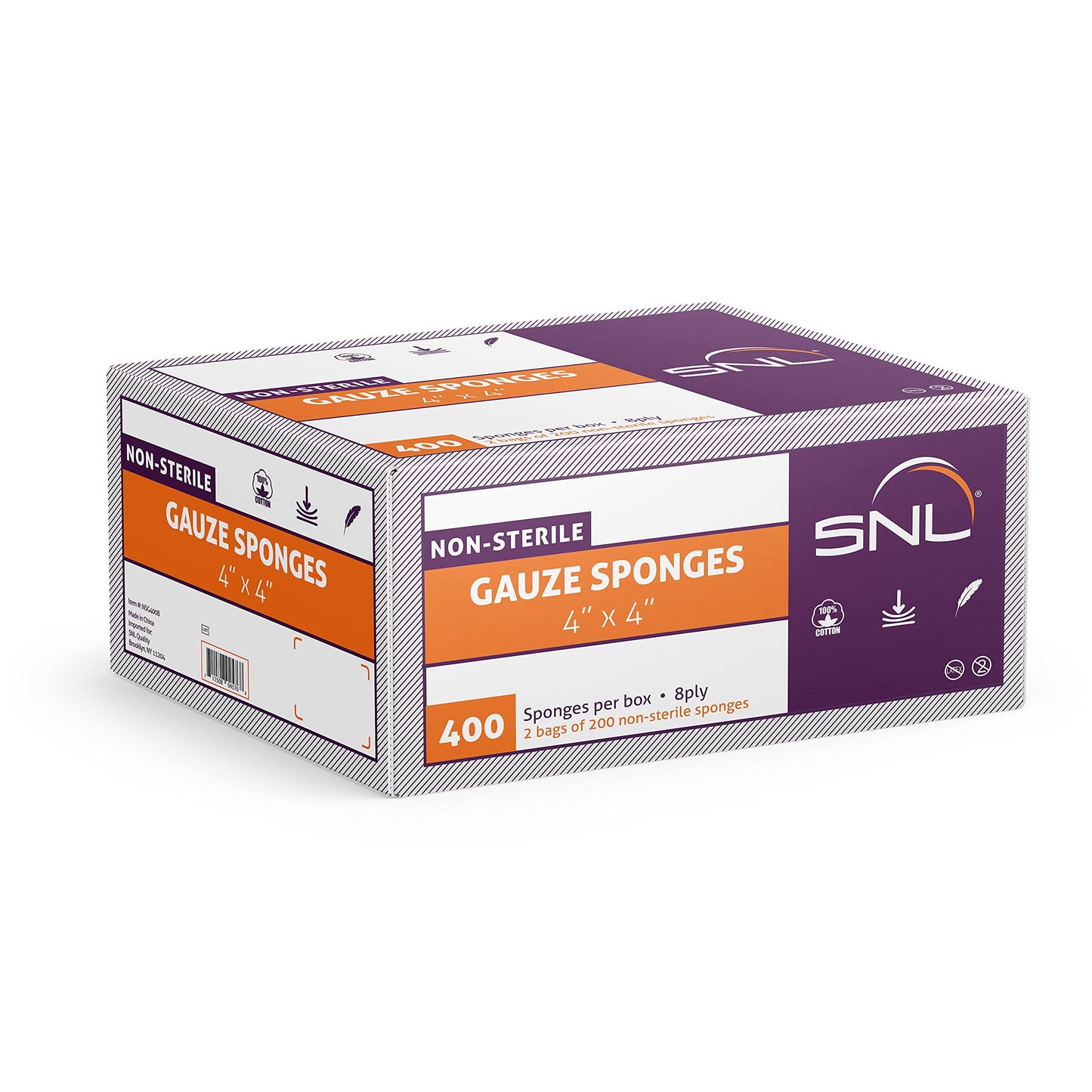 All-Purpose Gauze - 4" X 4" - Box of 400 - by SNL Quality, Non-Sterile, Latex Free, Gauze Sponge Pads, 8 Ply - (2x 200 Packs Inside), Ideal for First Aid, Beauty Applicator, Absorbent Dressing Bandage