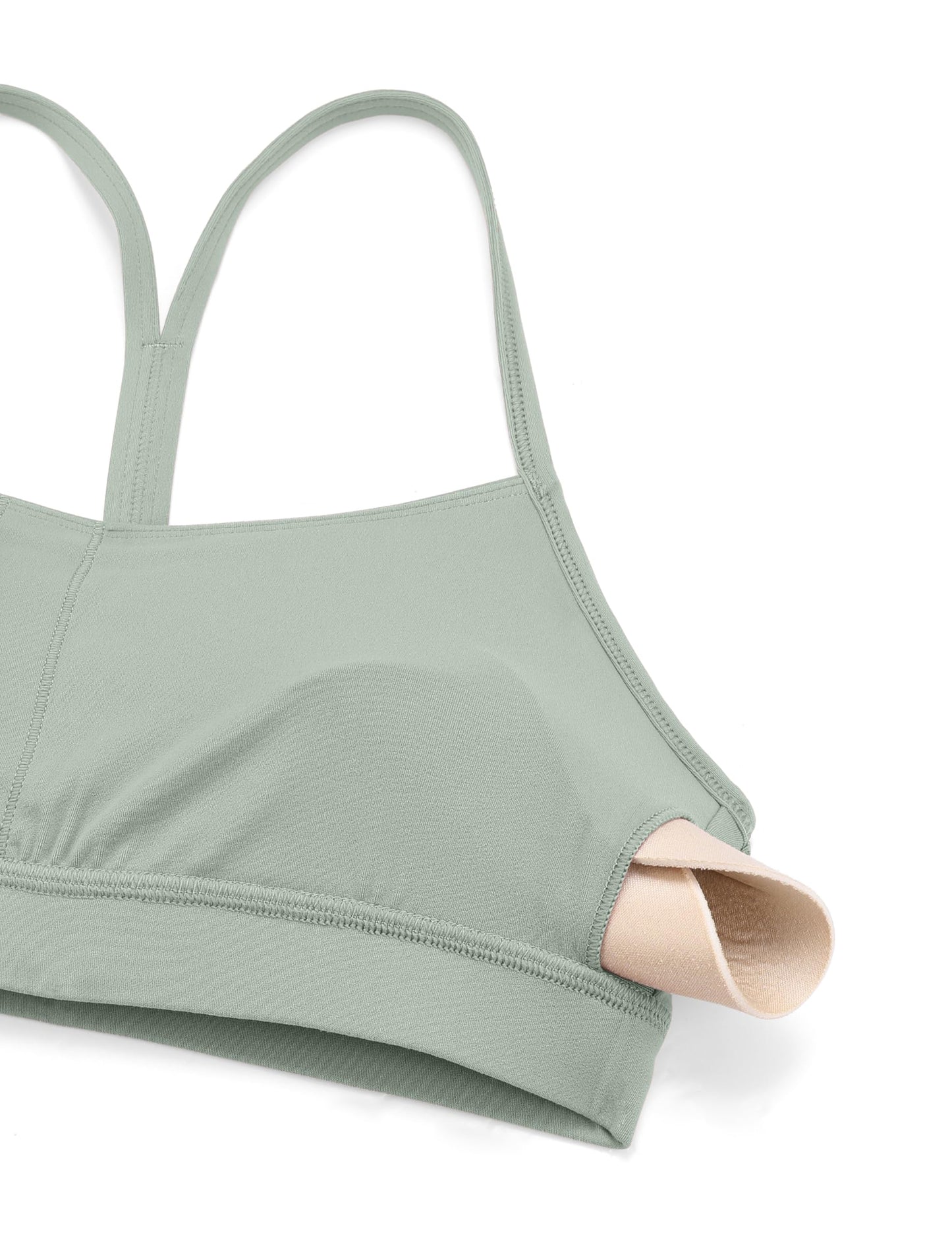 CRZ YOGA Butterluxe Y Back Sports Bras for Women - Padded Racerback Low Impact Spaghetti Thin Strap Workout Yoga Top Green Palm Court Medium