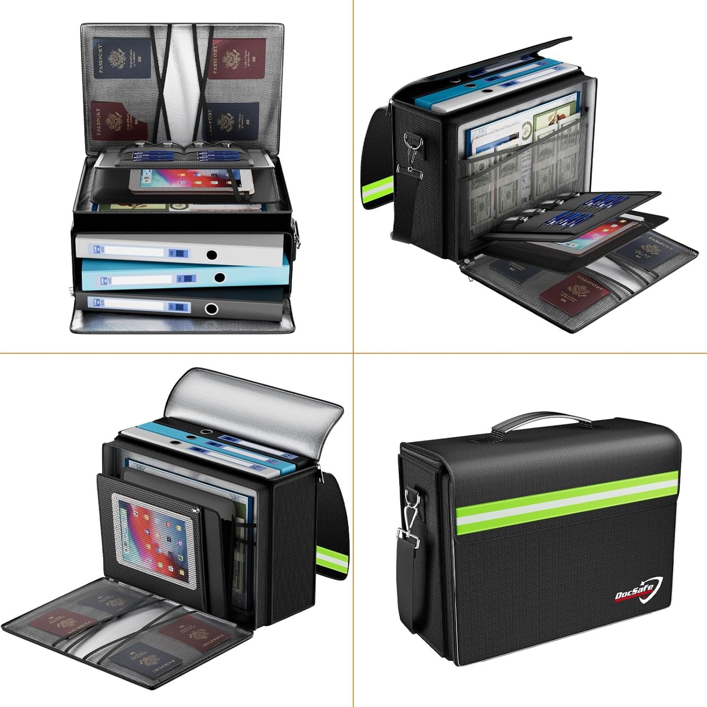 Fireproof Document Bag - Large 17”x12.5”x7.2” Waterproof Organizer with Multiple Pockets for Home & Office