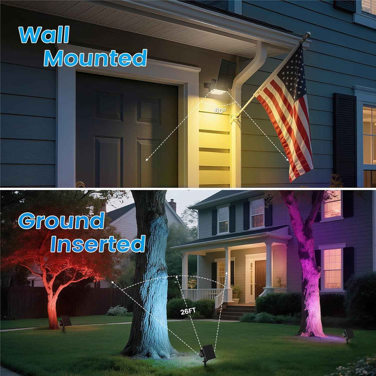 VOLISUN 8-Pack Solar Landscape Spotlights - IP67 Waterproof Uplights for Garden & Pathway, 27 LED Warm White, 3 Lighting Modes