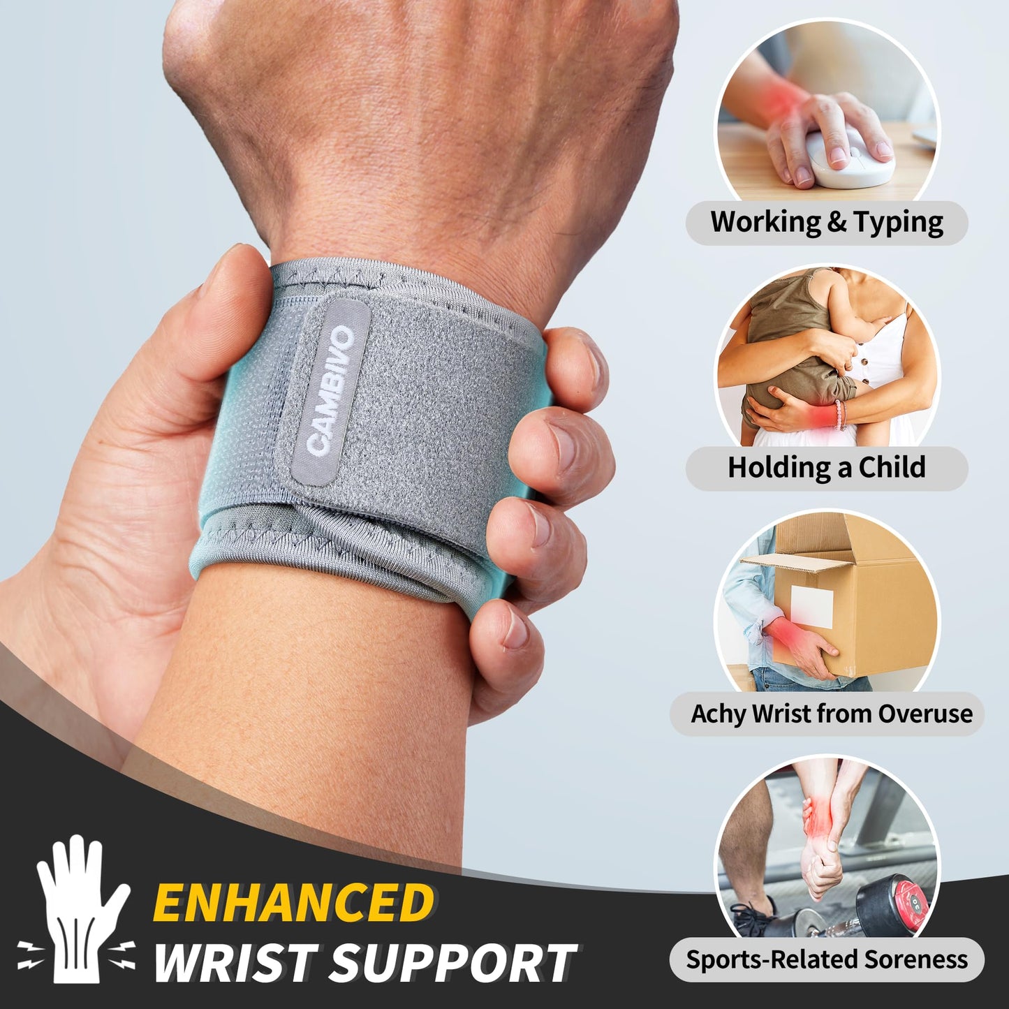 CAMBIVO Wrist Wraps for Men and Women 2 Pack, Adjustable Compression Wrist Brace for Carpal Tunnel, Wrist Support, Pain Relief, Lifting Straps for Fitness, Weightlifting, Gym Workout