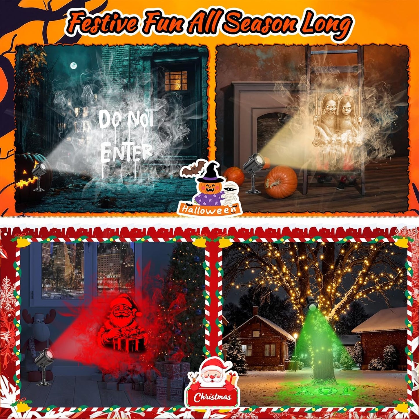 12-in-1 Halloween Projector Light - 3D Scary Ghost & Pumpkin Decorations for Outdoor & Window