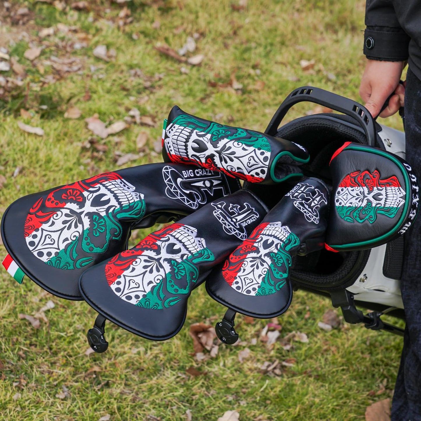 Big Crazy Funny Golf Head Covers, Driver Headcover, Hybrid Fairway Woods Putter Cover, Golf Gift Accessories for Men, Day of The Dead Skull Skeleton Design