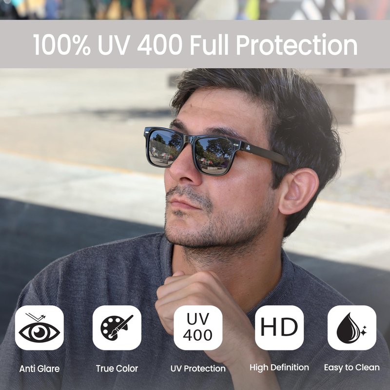 TRISKEL EYEWEAR Ljubljana Sunglasses Womens & Mens, Polarized Glasses with Modern Mixed Material Design, 100% UV (Black with Dark Grey lenses)
