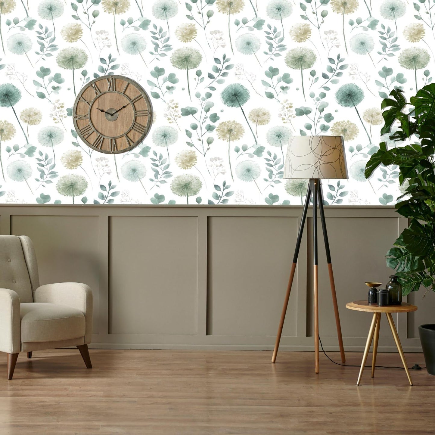 Wookmmy Sage Green Leaf Dandelion Peel and Stick Wallpaper Modern Botanical Eucalyptus Contact Paper Removable Waterproof Self Adhesive Wallpaper for Bedroom Bathroom Cabinets Farmhouse 17.7"x78.7"
