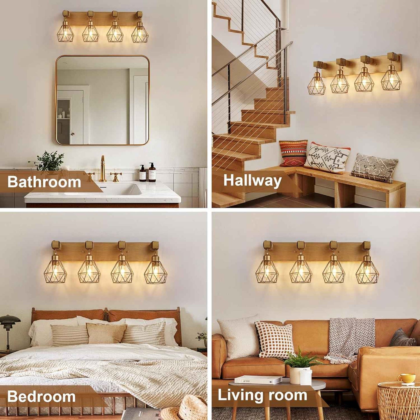Farmhouse 3-Light Bathroom Vanity Light Fixture - Rustic White Wood Sconces for Mirror