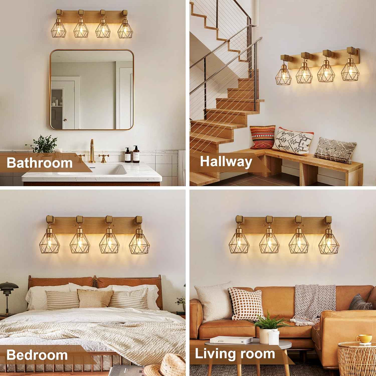Farmhouse 3-Light Bathroom Vanity Light Fixture - Rustic White Wood Sconces for Mirror