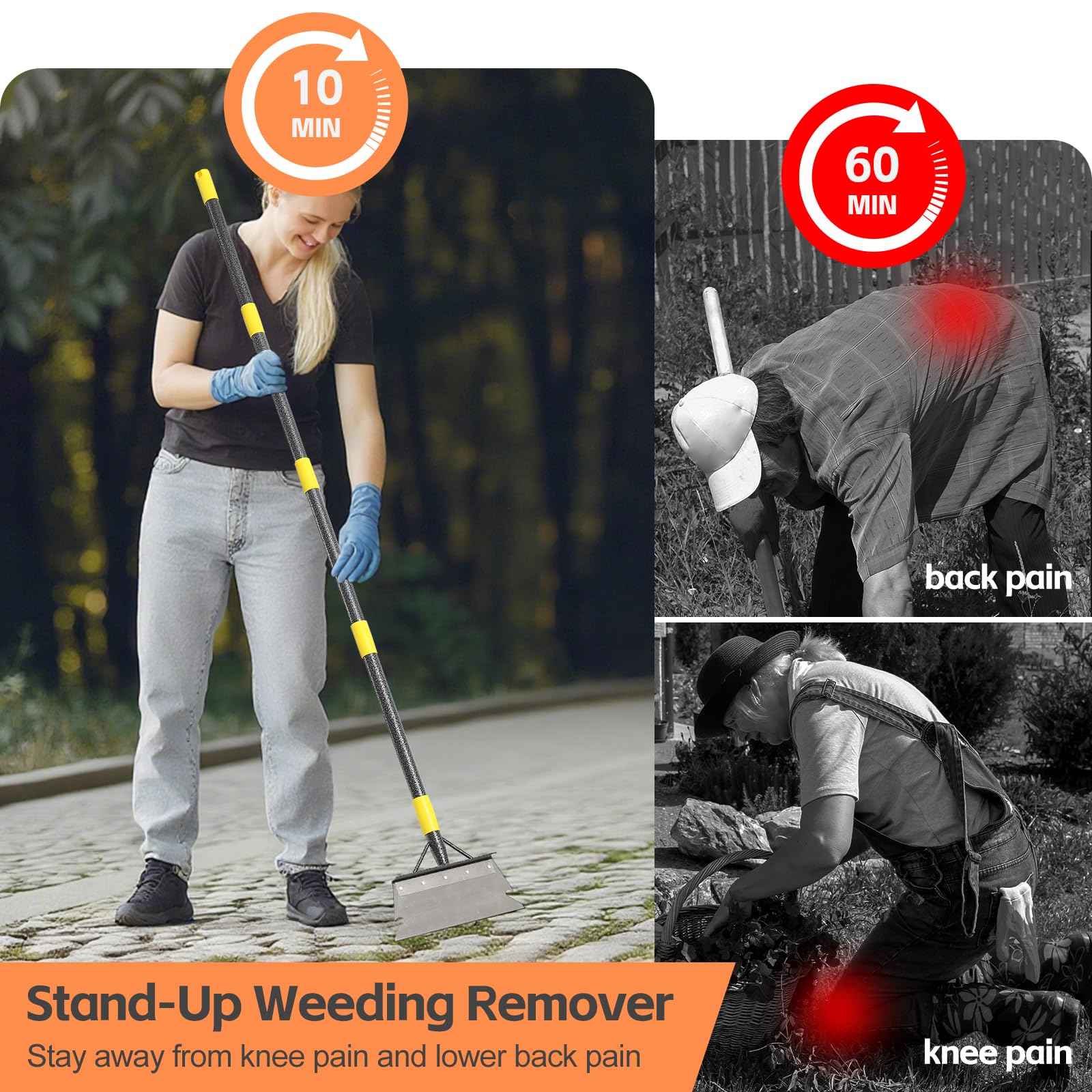 Garden Shovel, Weed Scraper Tool, Multifunctional Garden Cleaning Shovels, 60" Floor Scraper Long Handle, Heavy Duty Metal Flat Spade Shovel for Lawn Edging,Sidewalk Weeding,Ice Chopper,Snow Shovel