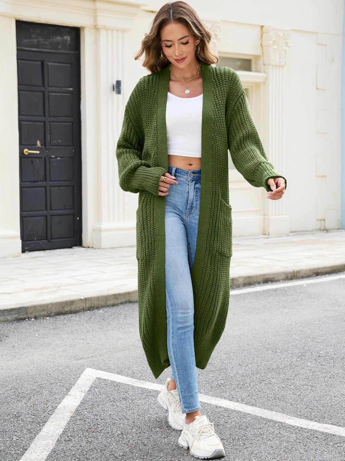 Skiennix Women's Oversized Cardigan Sweater - Cozy Knit Long Coat with Pockets for Fall/Winter
