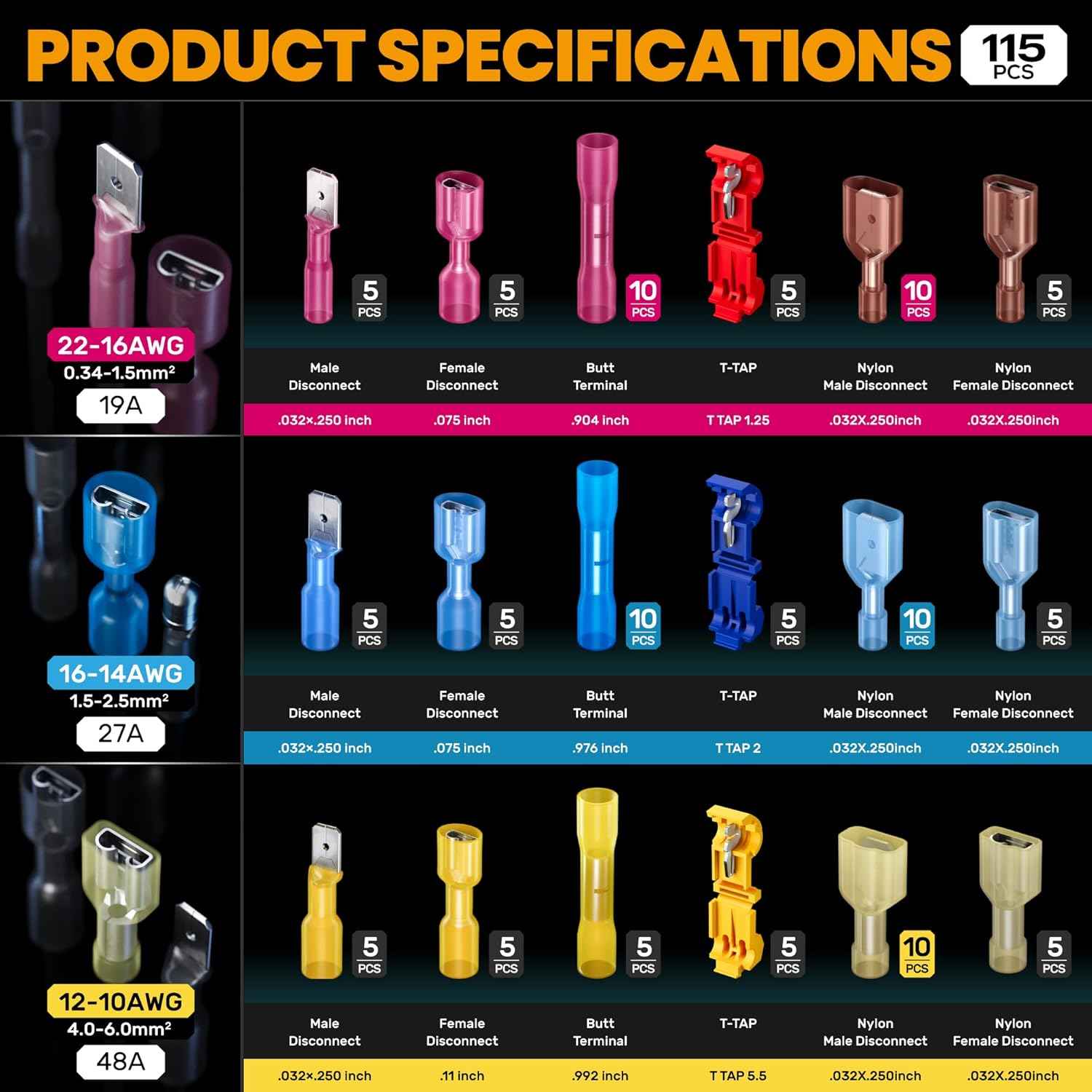 Heat Shrink Connector Crimp Tool Kit - 48 Sizes (22-10 AWG) Marine Grade Wire Connectors & Pliers