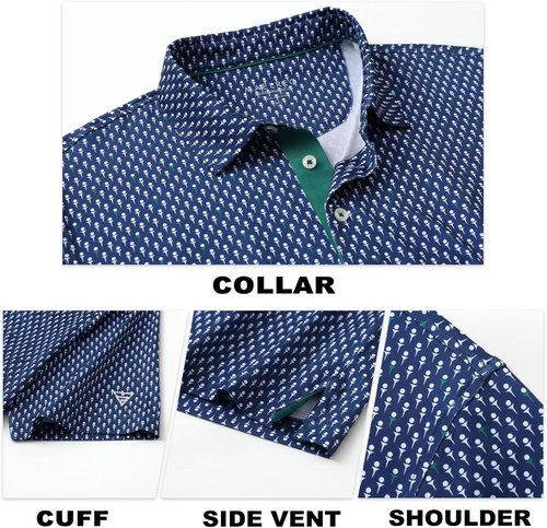 M MAELREG Men's Golf Shirt - Short Sleeve Dry Fit Polo with Moisture-Wicking Performance Patterns