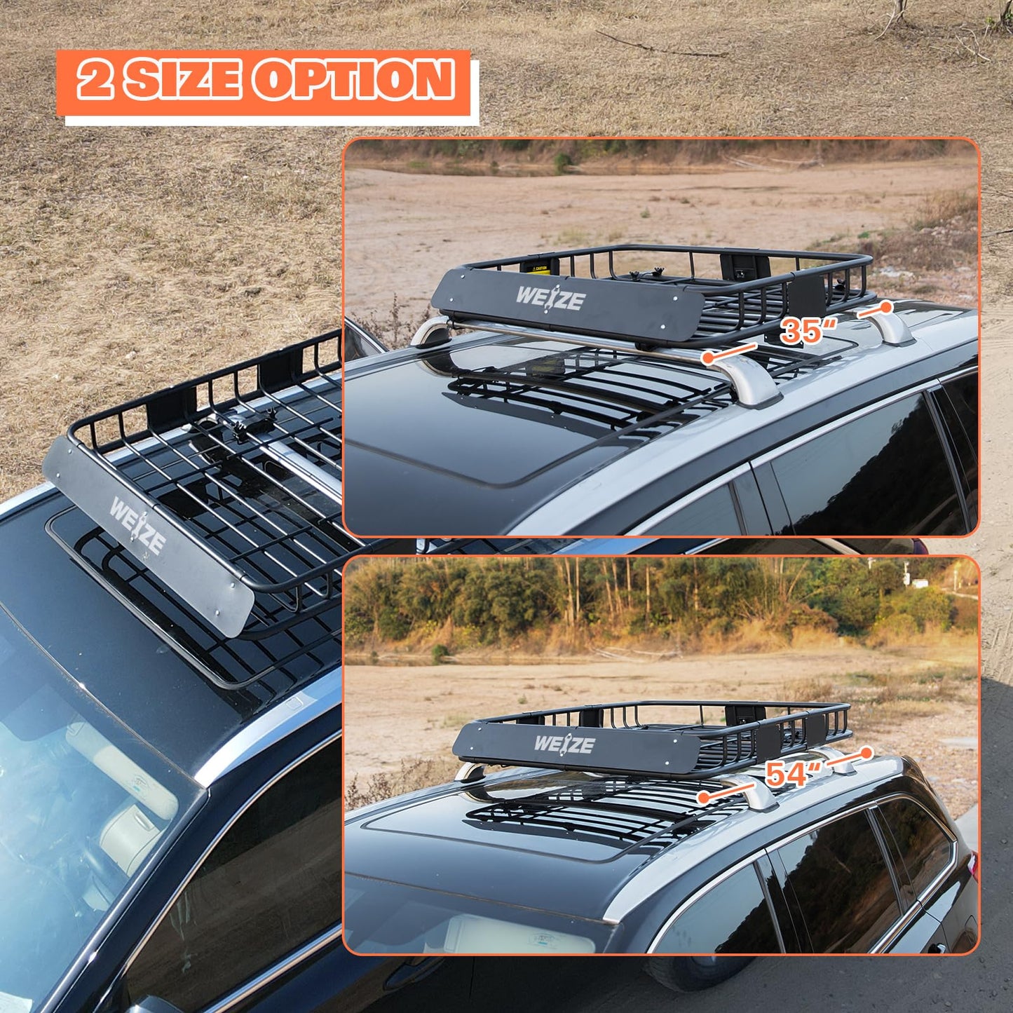 WEIZE 54" x 34" x 6" 200lb Heavy Duty Roof Rack Carrier Basket with Waterproof Bag, Cargo Net and Ratchet Straps, Universal Car Top Luggage Holder for SUV, Truck