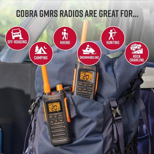 Cobra TrailBlazer 450 GMRS Radio (2-Pack) – IP54 Weather Resistant, 16hr Battery, 2.5W Long Range Walkie Talkies, Large LCD Display, NOAA, Programmable Software, Removable Antenna, Repeater Capable