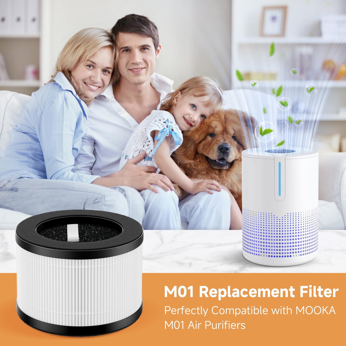 M01 Air Filters Compatible with MOOKA M01 HEPA H13 Filter Air-Purifiers, 3-in-1 Pre-FilterใH13 True HEPA Filter with Activated Carbon Filtration System, 2 pack