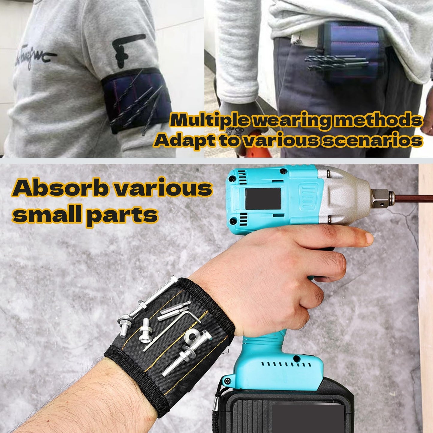 FUPUAII Magnetic Wristband for Tools, Father, Colleague, Built-in 15 Magnets, Adjustable Size, Suitable for Fixing with Screws, Nails and Wrenches (2)