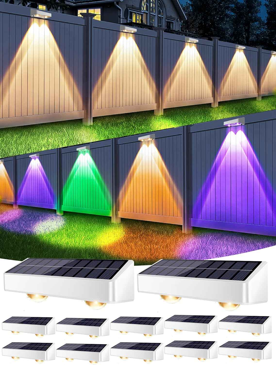 Brizled 12-Pack Solar Fence Lights – RGB & White Color-Changing Outdoor Wall Lights, IP65 Waterproof for Decks & Stairs